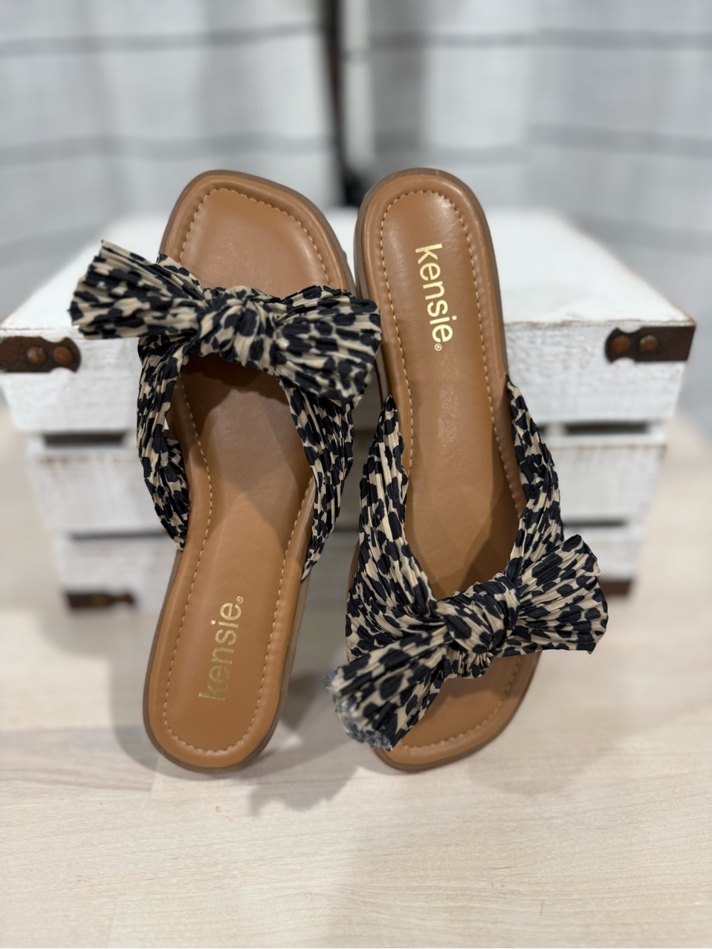 Kensie Leopard Sandal with Knotted Bow